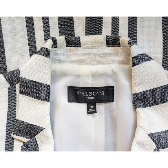 Talbots Gray White Striped Woven Cotton Blend Lined Blazer Vest Size 16 Petite - Picture 9 of 11